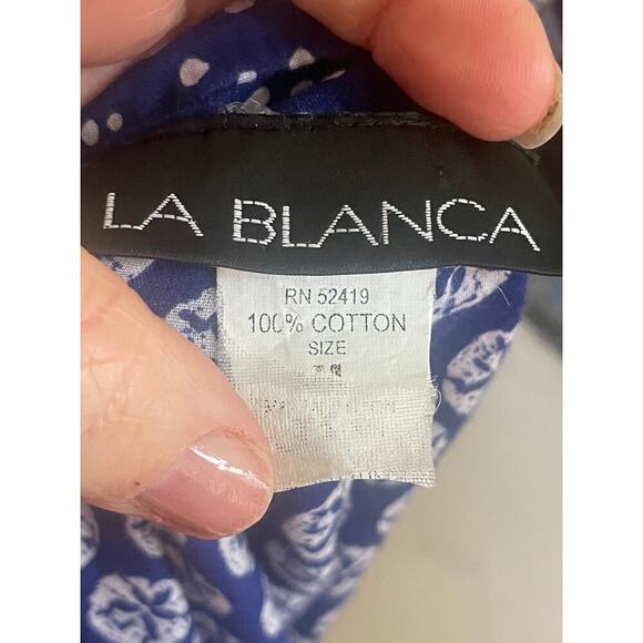 La Blanca Swimsuit Cover-Up Tunic Top Medium Sand Dollar Blue White V-Neck - Picture 2 of 13